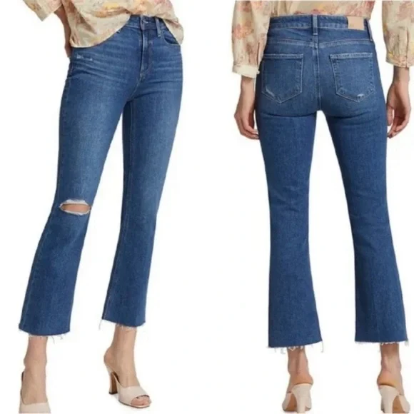 PAIGE Colette Crop Flare Jeans Blaine Destructed Medium Wash Distress 28 - Picture 1 of 6